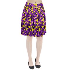 Purple And Yellow Camouflage Pattern Pleated Skirt by SpinnyChairDesigns