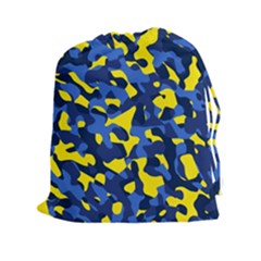 Blue And Yellow Camouflage Pattern Drawstring Pouch (2xl) by SpinnyChairDesigns