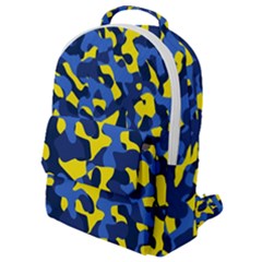 Blue And Yellow Camouflage Pattern Flap Pocket Backpack (small) by SpinnyChairDesigns