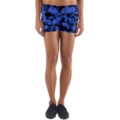 Black And Blue Camouflage Pattern Yoga Shorts by SpinnyChairDesigns