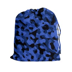 Black And Blue Camouflage Pattern Drawstring Pouch (2xl) by SpinnyChairDesigns