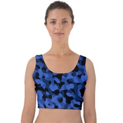 Black And Blue Camouflage Pattern Velvet Crop Top by SpinnyChairDesigns