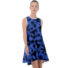 Black And Blue Camouflage Pattern Frill Swing Dress by SpinnyChairDesigns