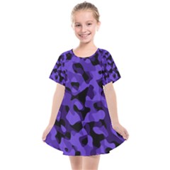 Purple Black Camouflage Pattern Kids  Smock Dress by SpinnyChairDesigns