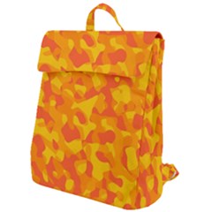 Orange And Yellow Camouflage Pattern Flap Top Backpack by SpinnyChairDesigns