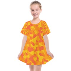 Orange And Yellow Camouflage Pattern Kids  Smock Dress by SpinnyChairDesigns