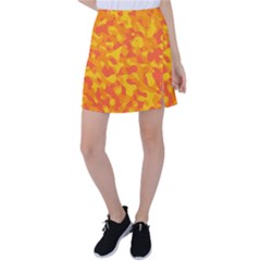 Orange And Yellow Camouflage Pattern Tennis Skirt by SpinnyChairDesigns