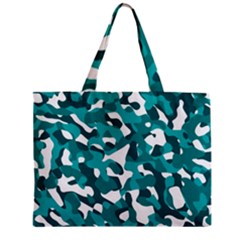 Teal And White Camouflage Pattern Zipper Mini Tote Bag by SpinnyChairDesigns