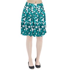 Teal And White Camouflage Pattern Pleated Skirt by SpinnyChairDesigns