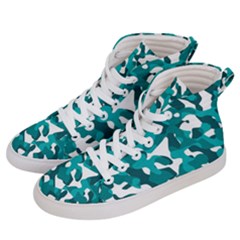 Teal And White Camouflage Pattern Men s Hi-top Skate Sneakers by SpinnyChairDesigns