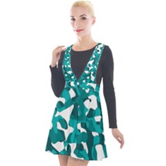 Teal And White Camouflage Pattern Plunge Pinafore Velour Dress by SpinnyChairDesigns