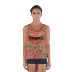 Pink And Green Camouflage Pattern Sport Tank Top  by SpinnyChairDesigns