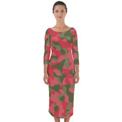 Pink And Green Camouflage Pattern Quarter Sleeve Midi Bodycon Dress by SpinnyChairDesigns