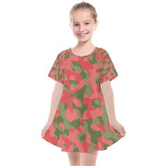 Pink And Green Camouflage Pattern Kids  Smock Dress by SpinnyChairDesigns