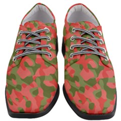 Pink And Green Camouflage Pattern Women Heeled Oxford Shoes by SpinnyChairDesigns