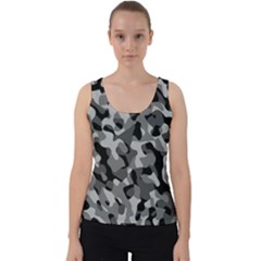 Grey And Black Camouflage Pattern Velvet Tank Top by SpinnyChairDesigns