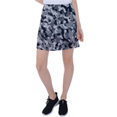 Grey And Black Camouflage Pattern Tennis Skirt by SpinnyChairDesigns