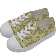 Light Green Brown Yellow Camouflage Pattern Kids  Low Top Canvas Sneakers by SpinnyChairDesigns