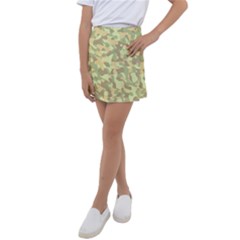 Light Green Brown Yellow Camouflage Pattern Kids  Tennis Skirt by SpinnyChairDesigns