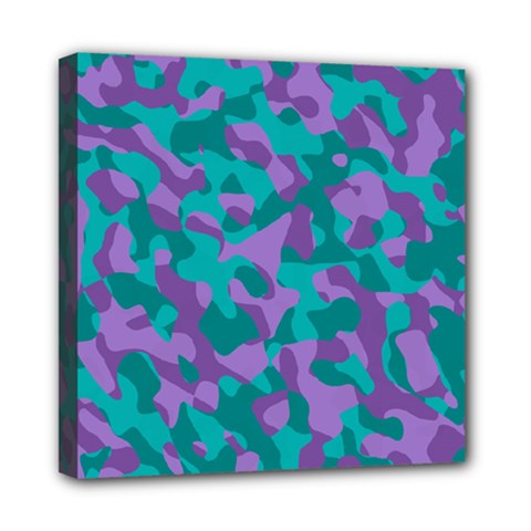 Purple And Teal Camouflage Pattern Mini Canvas 8  X 8  (stretched) by SpinnyChairDesigns