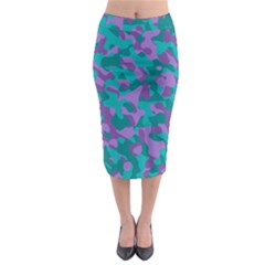 Purple And Teal Camouflage Pattern Midi Pencil Skirt by SpinnyChairDesigns