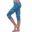 Purple and Teal Camouflage Pattern Kids  Lightweight Velour Capri Leggings  View2