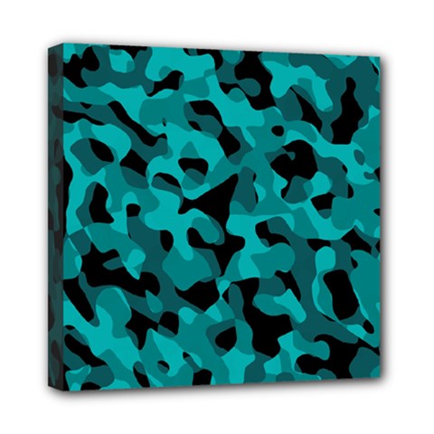 Black And Teal Camouflage Pattern Mini Canvas 8  X 8  (stretched) by SpinnyChairDesigns