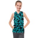 Black and Teal Camouflage Pattern Kids  Sleeveless Hoodie View1