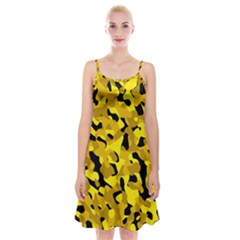 Black And Yellow Camouflage Pattern Spaghetti Strap Velvet Dress by SpinnyChairDesigns