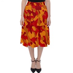 Red And Orange Camouflage Pattern Classic Midi Skirt by SpinnyChairDesigns