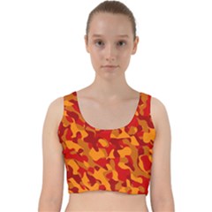 Red And Orange Camouflage Pattern Velvet Racer Back Crop Top by SpinnyChairDesigns