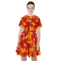 Red And Orange Camouflage Pattern Sailor Dress by SpinnyChairDesigns