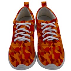 Red And Orange Camouflage Pattern Mens Athletic Shoes by SpinnyChairDesigns