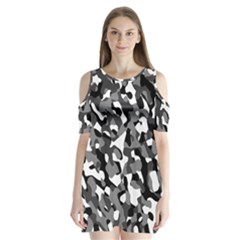 Black And White Camouflage Pattern Shoulder Cutout Velvet One Piece by SpinnyChairDesigns