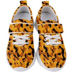 Orange And Black Camouflage Pattern Kids  Velcro Strap Shoes by SpinnyChairDesigns