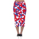 Red White Blue Camouflage Pattern Velvet Midi Pencil Skirt View2