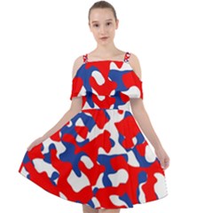 Red White Blue Camouflage Pattern Cut Out Shoulders Chiffon Dress by SpinnyChairDesigns