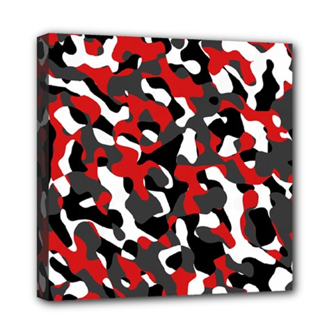 Black Red White Camouflage Pattern Mini Canvas 8  X 8  (stretched) by SpinnyChairDesigns