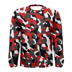 Black Red White Camouflage Pattern Men s Long Sleeve Tee by SpinnyChairDesigns