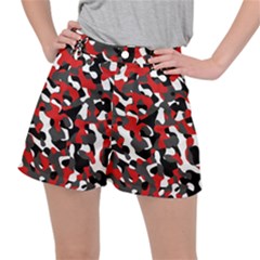 Black Red White Camouflage Pattern Ripstop Shorts by SpinnyChairDesigns