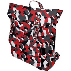 Black Red White Camouflage Pattern Buckle Up Backpack by SpinnyChairDesigns