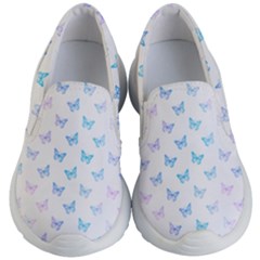 Light Blue Pink Butterflies Pattern Kids Lightweight Slip Ons by SpinnyChairDesigns