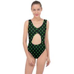 Neon Green Bug Insect Heads On Black Center Cut Out Swimsuit by SpinnyChairDesigns