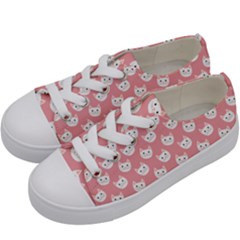 Cute Cat Faces White And Pink Kids  Low Top Canvas Sneakers by SpinnyChairDesigns