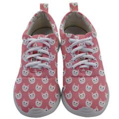 Cute Cat Faces White And Pink Mens Athletic Shoes by SpinnyChairDesigns