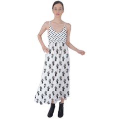 Cat Dog Animal Paw Prints Pattern Black And White Tie Back Maxi Dress by SpinnyChairDesigns