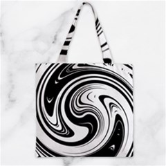 Black And White Swirl Spiral Swoosh Pattern Zipper Grocery Tote Bag by SpinnyChairDesigns