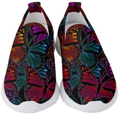 Colorful Monarch Butterfly Pattern Kids  Slip On Sneakers by SpinnyChairDesigns