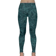 Dark Teal Butterfly Pattern Lightweight Velour Classic Yoga Leggings by SpinnyChairDesigns