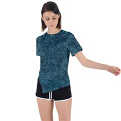 Dark Teal Butterfly Pattern Asymmetrical Short Sleeve Sports Tee by SpinnyChairDesigns